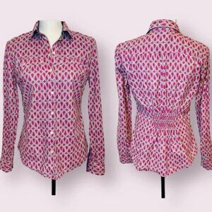 Anthropologie Isabella Sinclair Pink Patterned Button Down Top Cinch Back szL